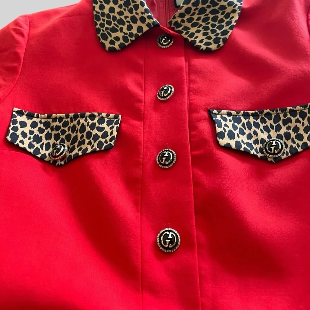 GUCCI with leopard Print Red Dress.